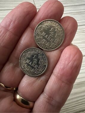 Rare Find Vintage German 1/2 Mark Coin Earrings — 900 Silver 1915